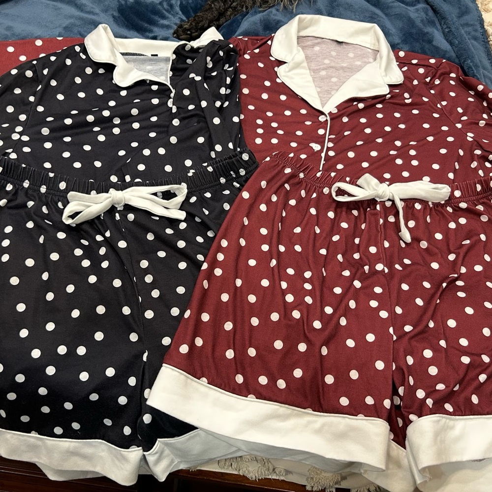Polka Dot Pajama Set in Black and Burgundy